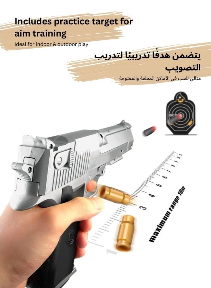 Premium Silver Soft Bullet Toy Pistol Set with Targets – Safe Foam Dart Shooting Gun, Practice Target Accessories for Kids - Image 2